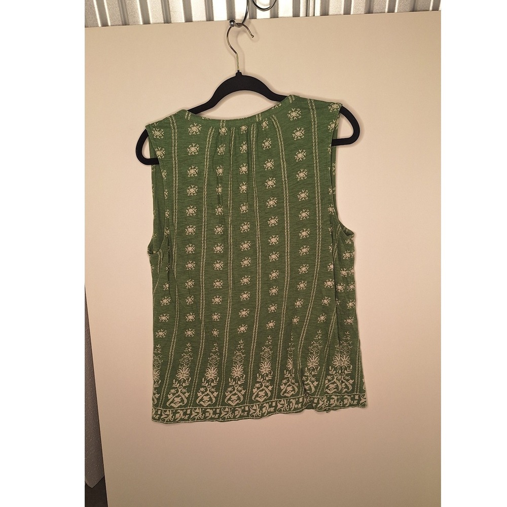 Lucky Brand Green Damask Floral Print Sleeveless Tassel Tie Blouse Top XL - Picture 2 of 3